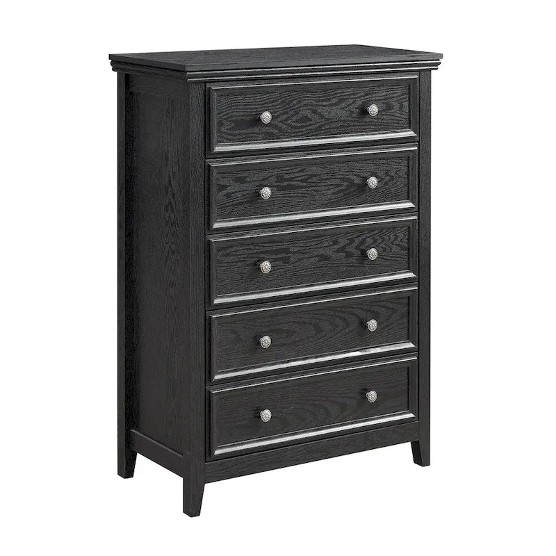 5-Drawer Dresser Chest White Black Farmhouse Storage Cabinet Metal Handles