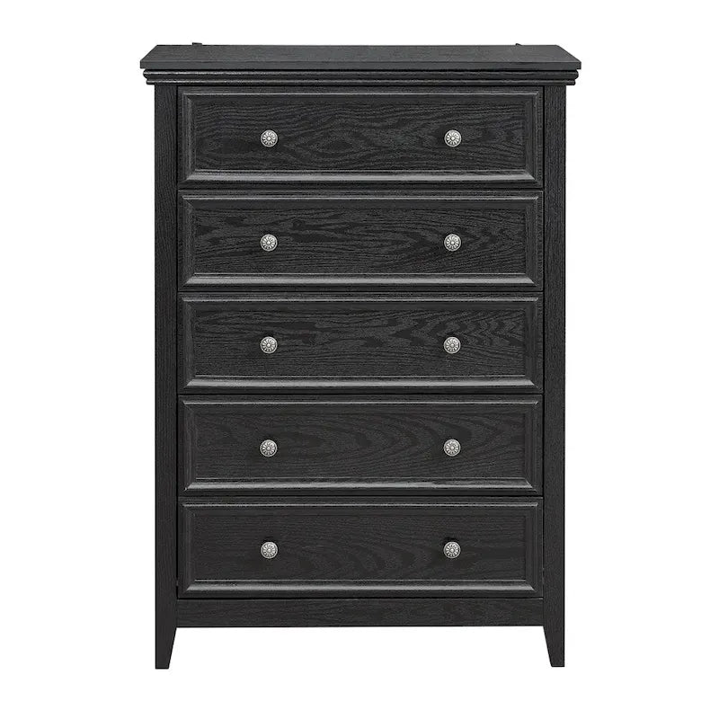 5-Drawer Dresser Chest White Black Farmhouse Storage Cabinet Metal Handles
