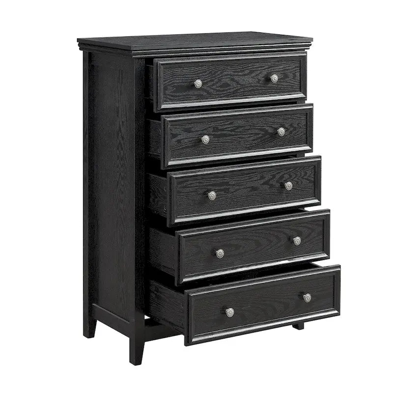 5-Drawer Dresser Chest White Black Farmhouse Storage Cabinet Metal Handles