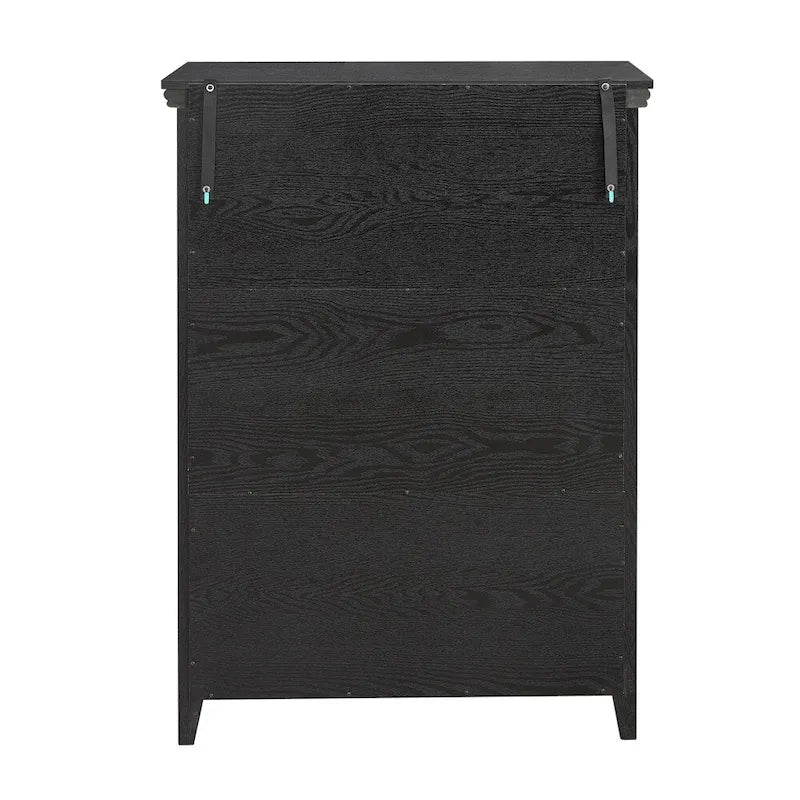 5-Drawer Dresser Chest White Black Farmhouse Storage Cabinet Metal Handles