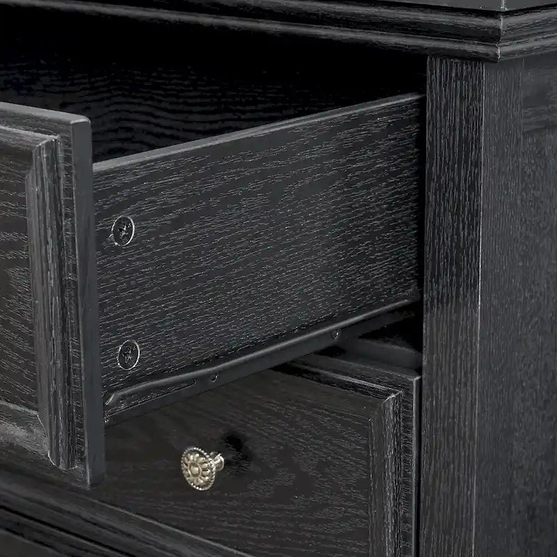 5-Drawer Dresser Chest White Black Farmhouse Storage Cabinet Metal Handles