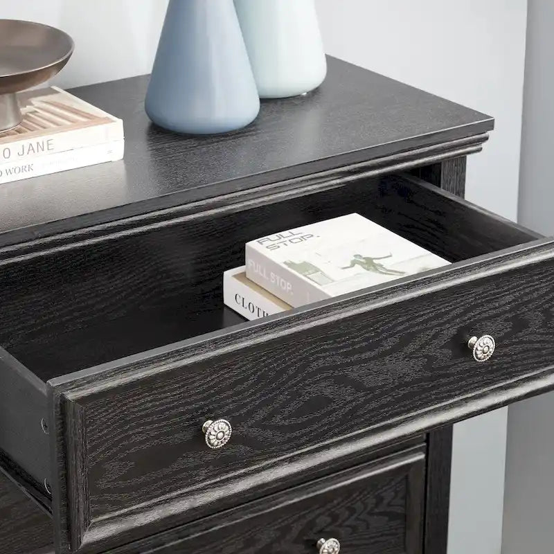 5-Drawer Dresser Chest White Black Farmhouse Storage Cabinet Metal Handles