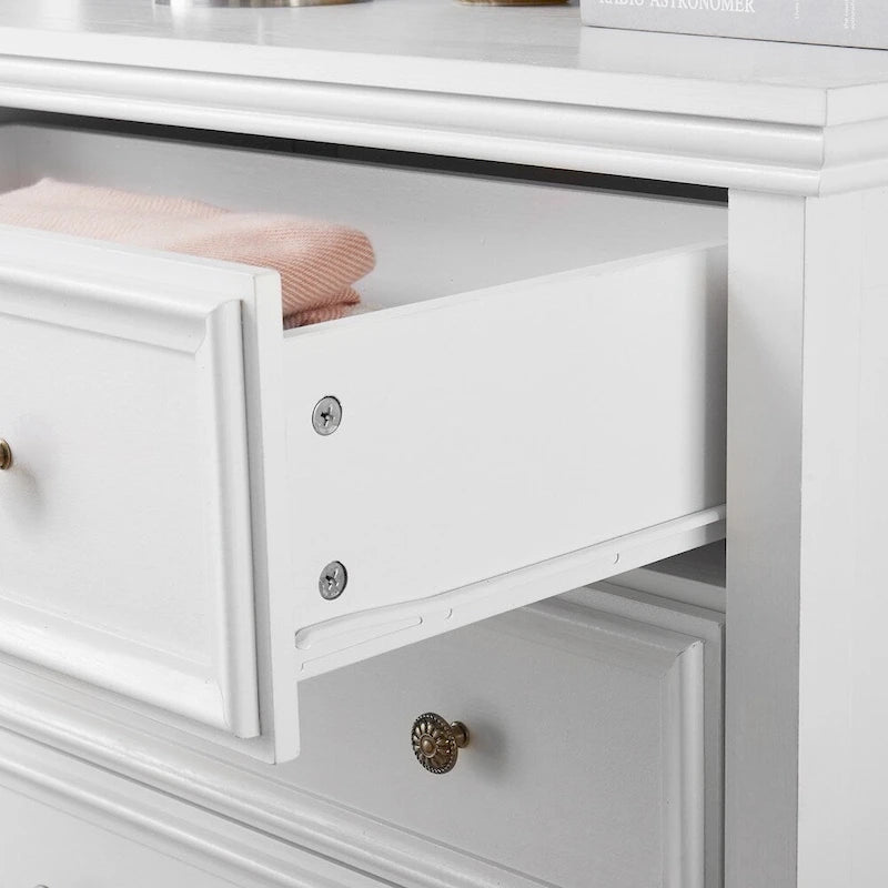 5-Drawer Dresser Chest White Black Farmhouse Storage Cabinet Metal Handles