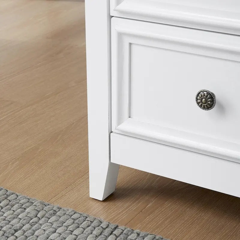 5-Drawer Dresser Chest White Black Farmhouse Storage Cabinet Metal Handles