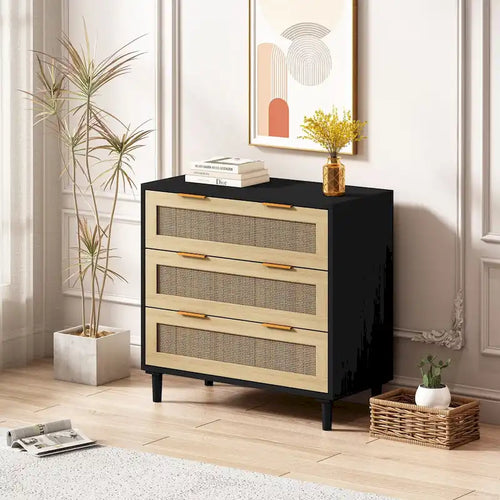 3-Drawers Rattan Storage Cabinet for Bedroom,Living Room,Dining Room
