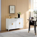 Modern White Sideboard Cabinet 4 Doors Gold Handles Accent Storage