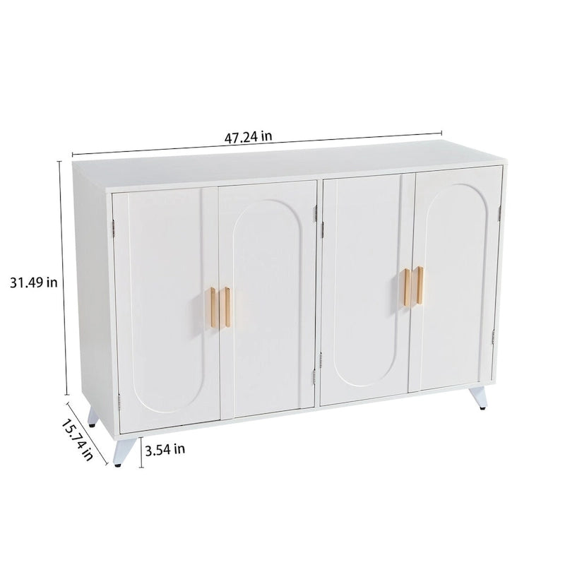 Modern White Sideboard Cabinet 4 Doors Gold Handles Accent Storage