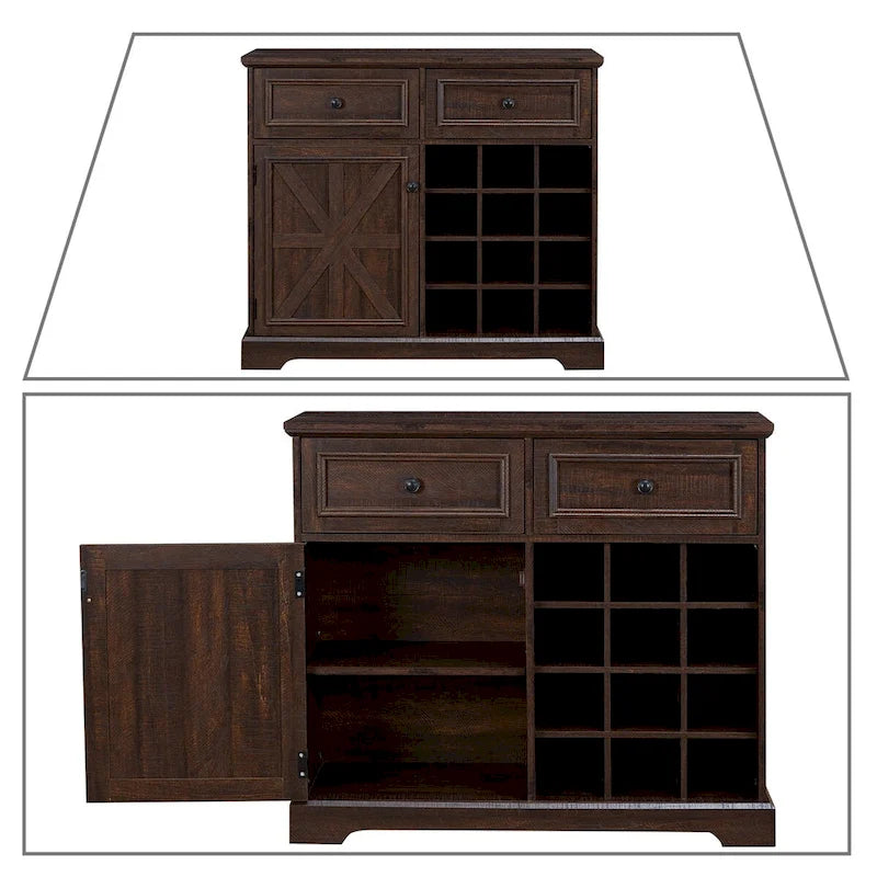 Classic Farmhouse Style Wooden Sideboard with Removable Wine Racks