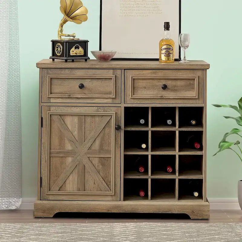 Classic Farmhouse Style Wooden Sideboard with Removable Wine Racks