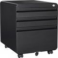 Rolling Steel File Cabinet with Lock 3 Drawers Black White