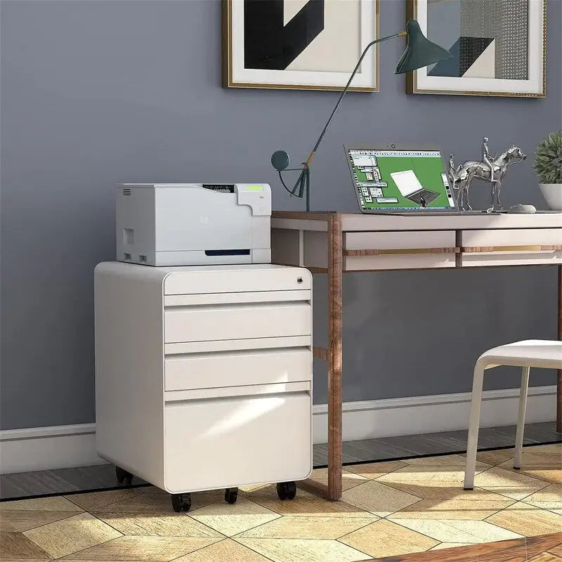 Rolling Steel File Cabinet with Lock 3 Drawers Black White