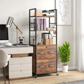 Industrial Rustic Brown Mobile File Cabinet with Lock Bookshelf Open Shelves