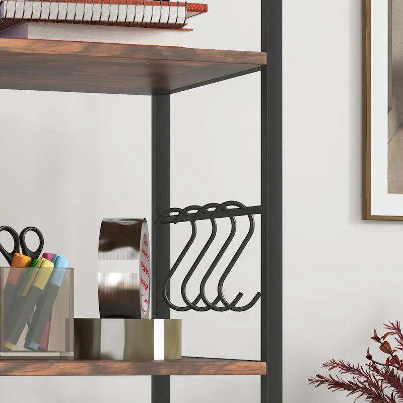 Industrial Rustic Brown Mobile File Cabinet with Lock Bookshelf Open Shelves