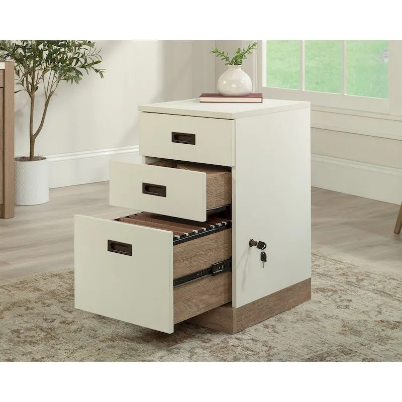 3-Drawer Mobile File Cabinet White with Bronze Hardware and Casters