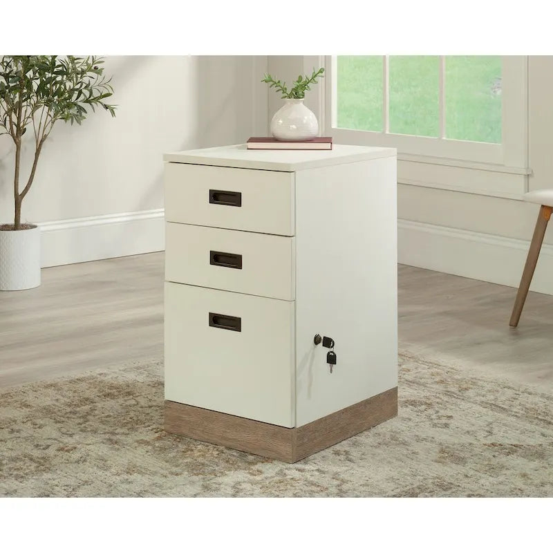 3-Drawer Mobile File Cabinet White with Bronze Hardware and Casters