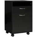 Black Rolling Mobile Pedestal Cabinet with Drawer Door and Open Shelf