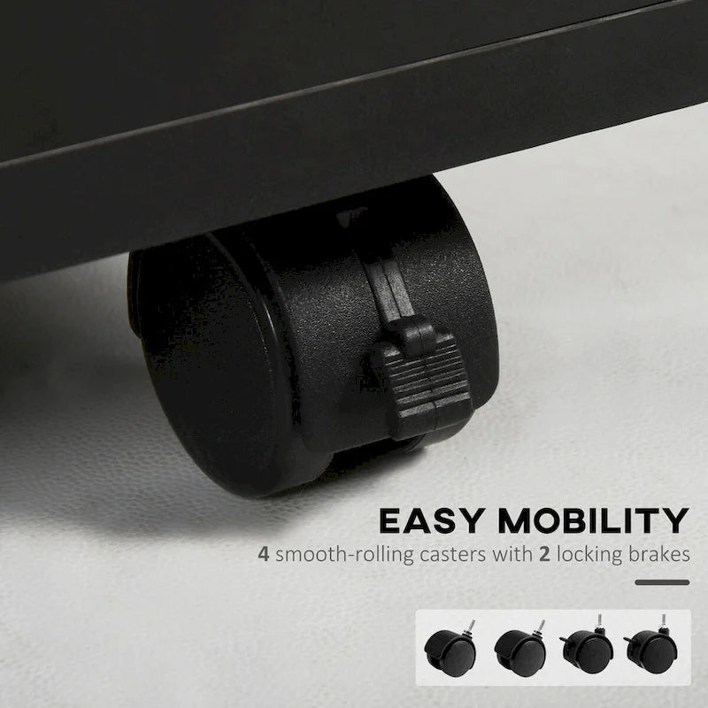 Black Rolling Mobile Pedestal Cabinet with Drawer Door and Open Shelf