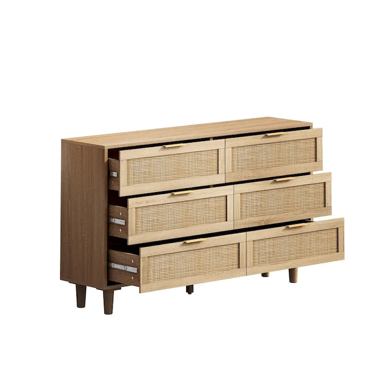 6-drawers Rattan Storage Cabinet - 51.18L x 15.75W x 29.53H