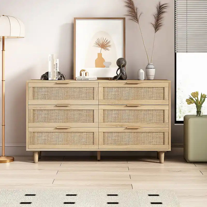 6-drawers Rattan Storage Cabinet - 51.18L x 15.75W x 29.53H