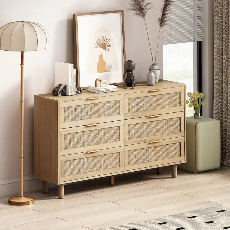 6-drawers Rattan Storage Cabinet - 51.18L x 15.75W x 29.53H