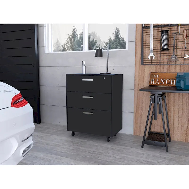 3 Drawers Storage Cabinet with Casters Lions Office, Black Wengue Finish,High quality and durable