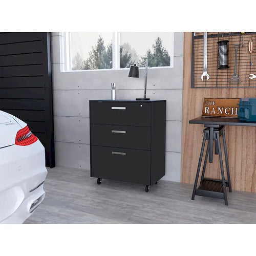 3 Drawers Storage Cabinet with Casters Lions Office, Black Wengue Finish,High quality and durable