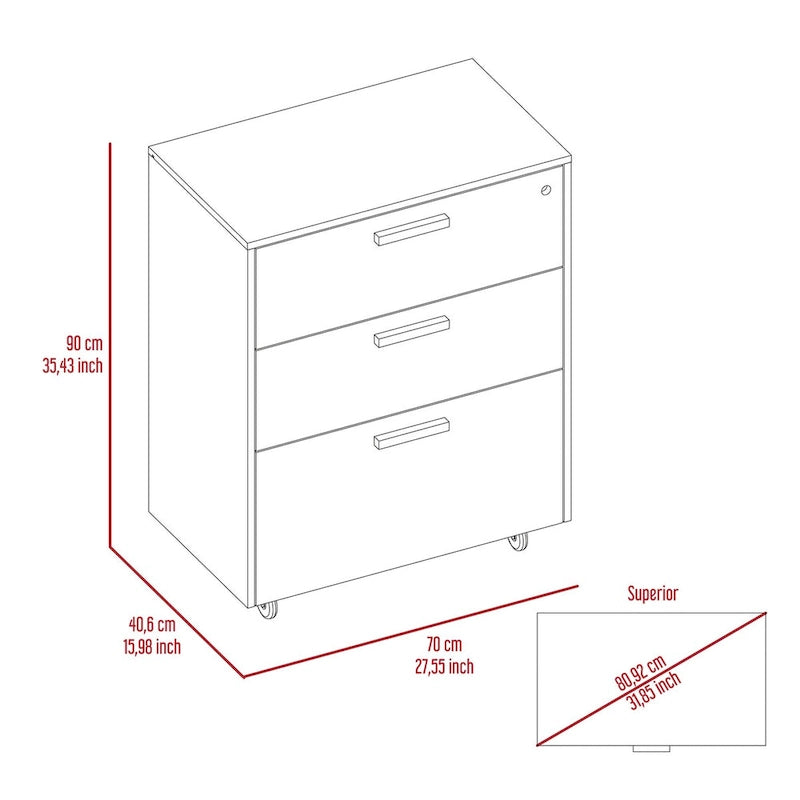3-Drawer Mobile Storage Cabinet with Casters and Lock, Black