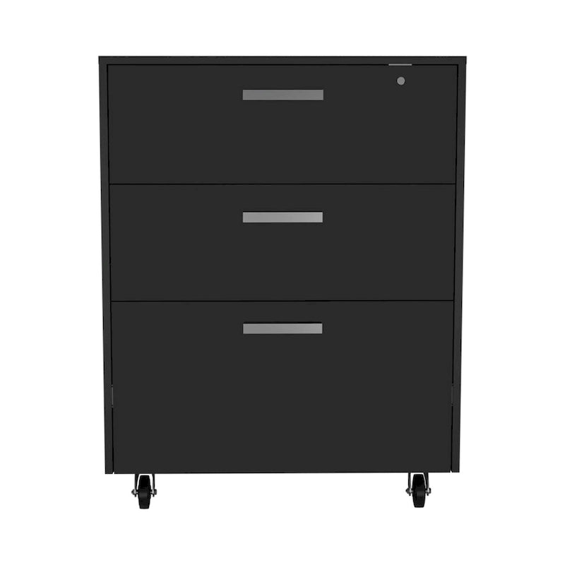 3-Drawer Mobile Storage Cabinet with Casters and Lock, Black
