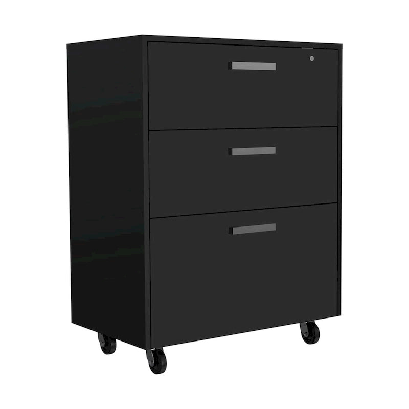 3-Drawer Mobile Storage Cabinet with Casters and Lock, Black