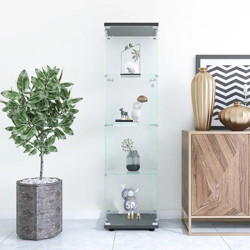 Glass Display Cabinet 4 Shelves with Door