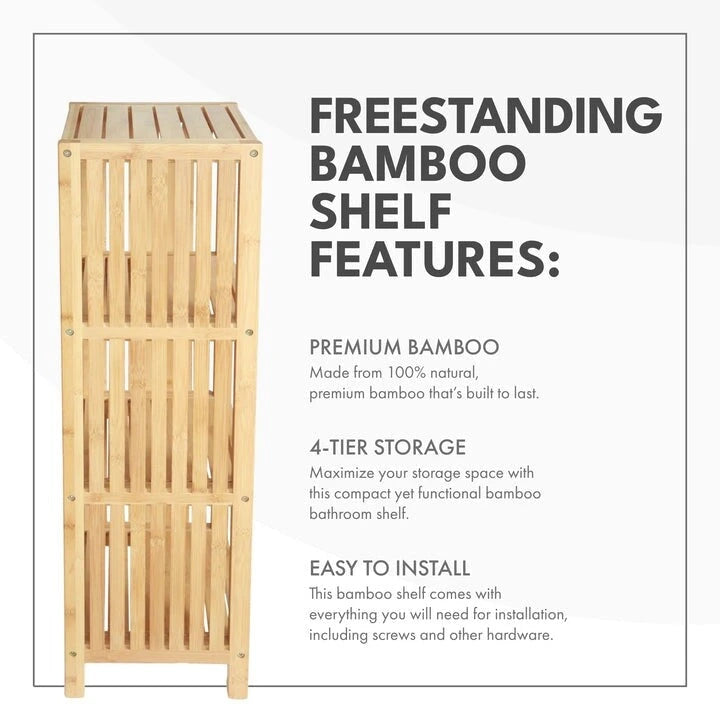 Freestanding 5-Tier Bamboo Bathroom Organizer Shelf Natural Brown Glossy