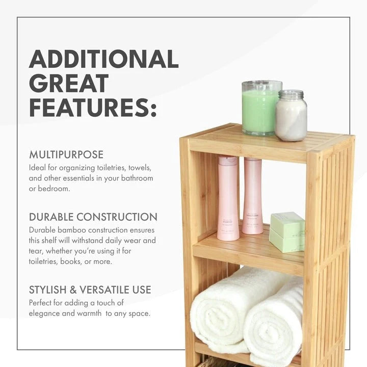 Freestanding 5-Tier Bamboo Bathroom Organizer Shelf Natural Brown Glossy