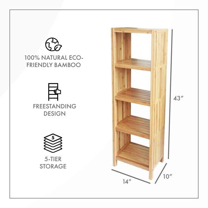 Freestanding 5-Tier Bamboo Bathroom Organizer Shelf Natural Brown Glossy