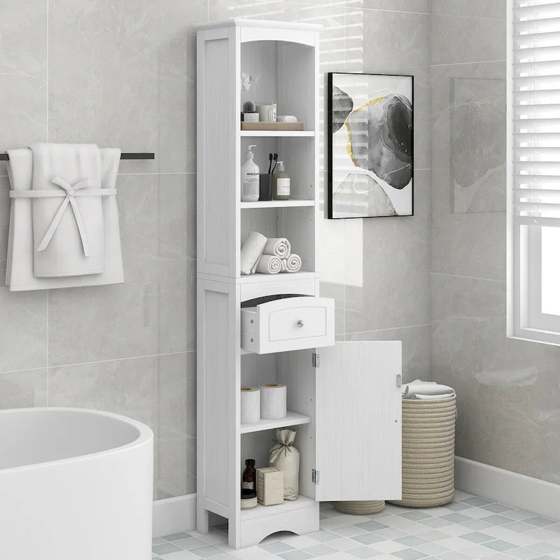 Tall Bathroom Cabinet Freestanding Storage Cabinet with Drawer - 13.4L x 9.1W x 66.9H