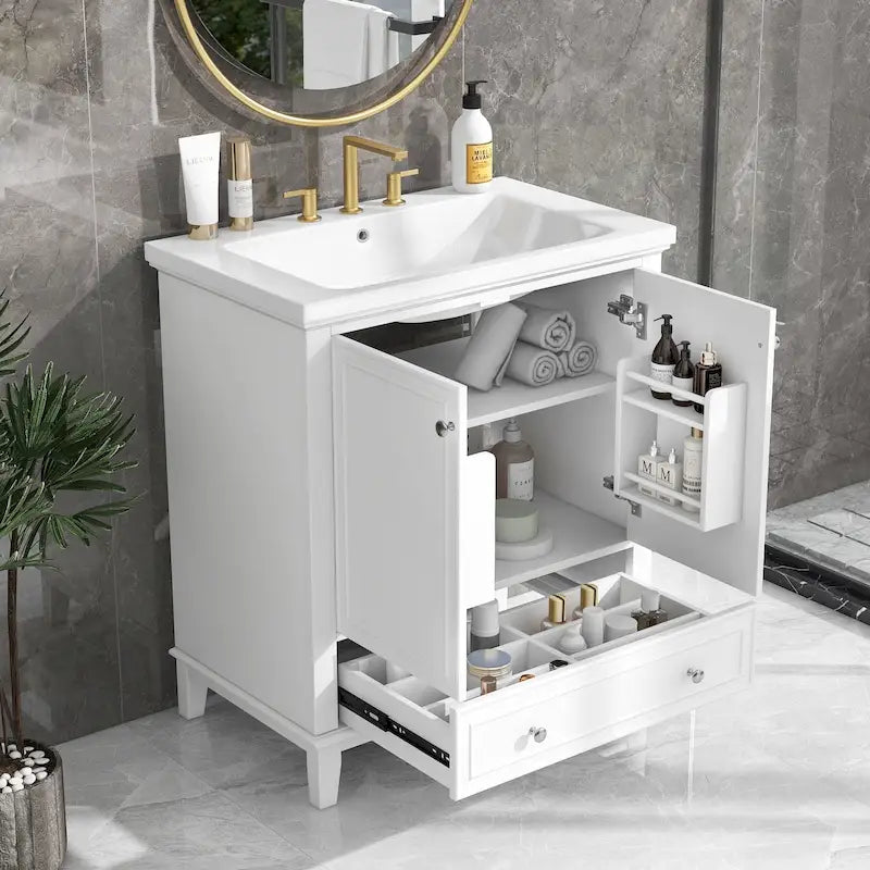 Freestanding Bathroom Vanity Cabinet with Doors Drawer Adjustable Shelf White Grey