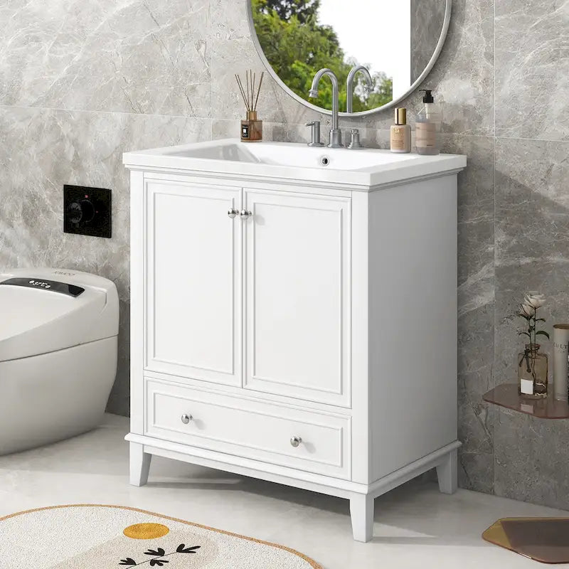 Freestanding Bathroom Vanity Cabinet with Doors Drawer Adjustable Shelf White Grey