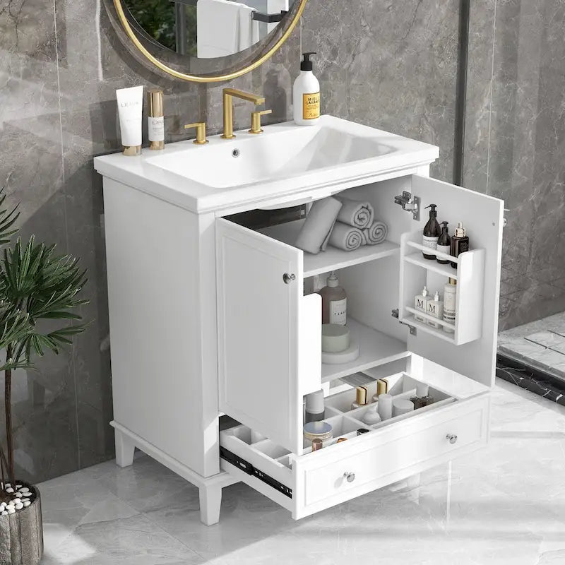 Freestanding Bathroom Vanity Cabinet with Doors Drawer Adjustable Shelf White Grey