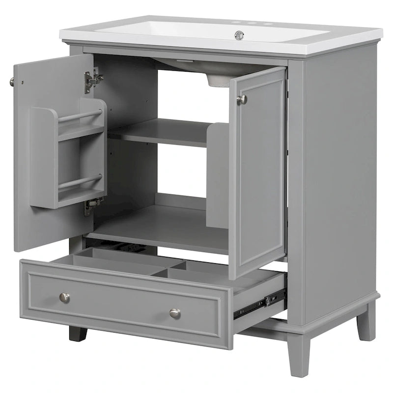 Freestanding Bathroom Vanity Cabinet with Doors Drawer Adjustable Shelf White Grey