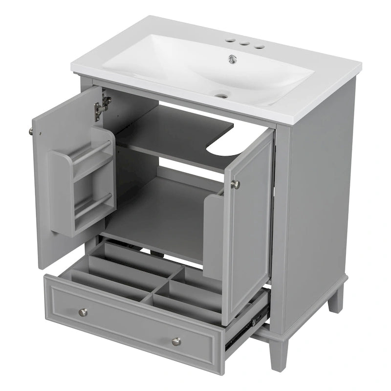 Freestanding Bathroom Vanity Cabinet with Doors Drawer Adjustable Shelf White Grey