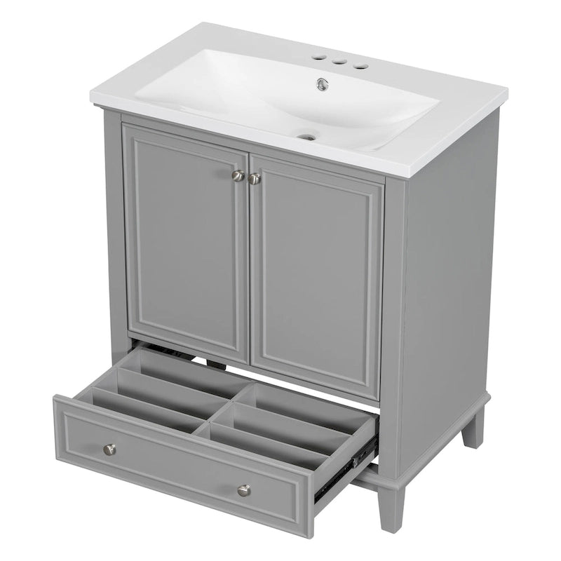 Freestanding Bathroom Vanity Cabinet with Doors Drawer Adjustable Shelf White Grey