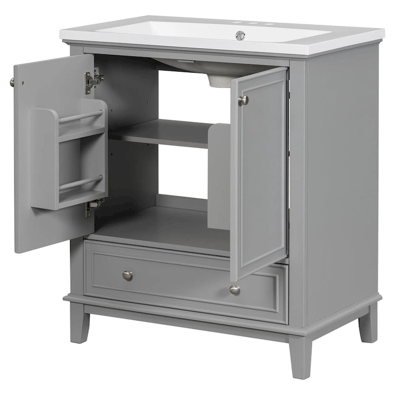 Freestanding Bathroom Vanity Cabinet with Doors Drawer Adjustable Shelf White Grey
