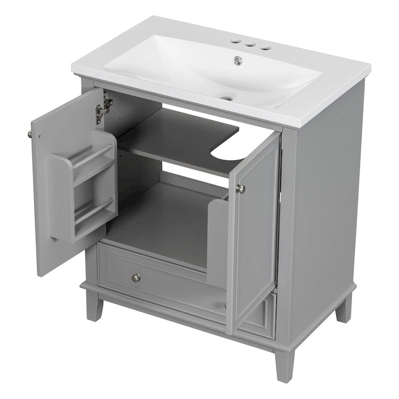Freestanding Bathroom Vanity Cabinet with Doors Drawer Adjustable Shelf White Grey