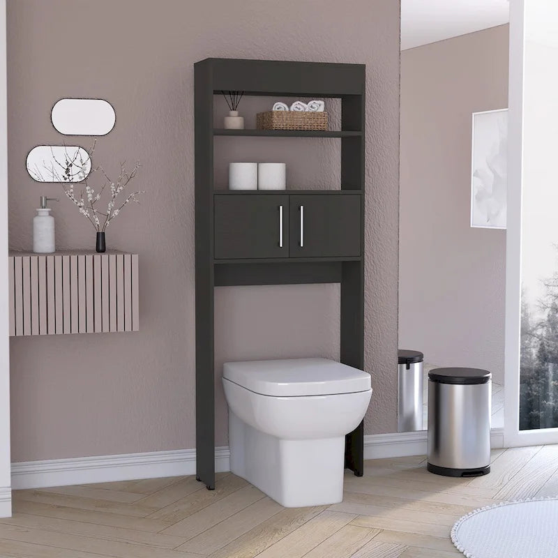 Over-the-Toilet Storage Cabinet with Double Door Two Shelves Black