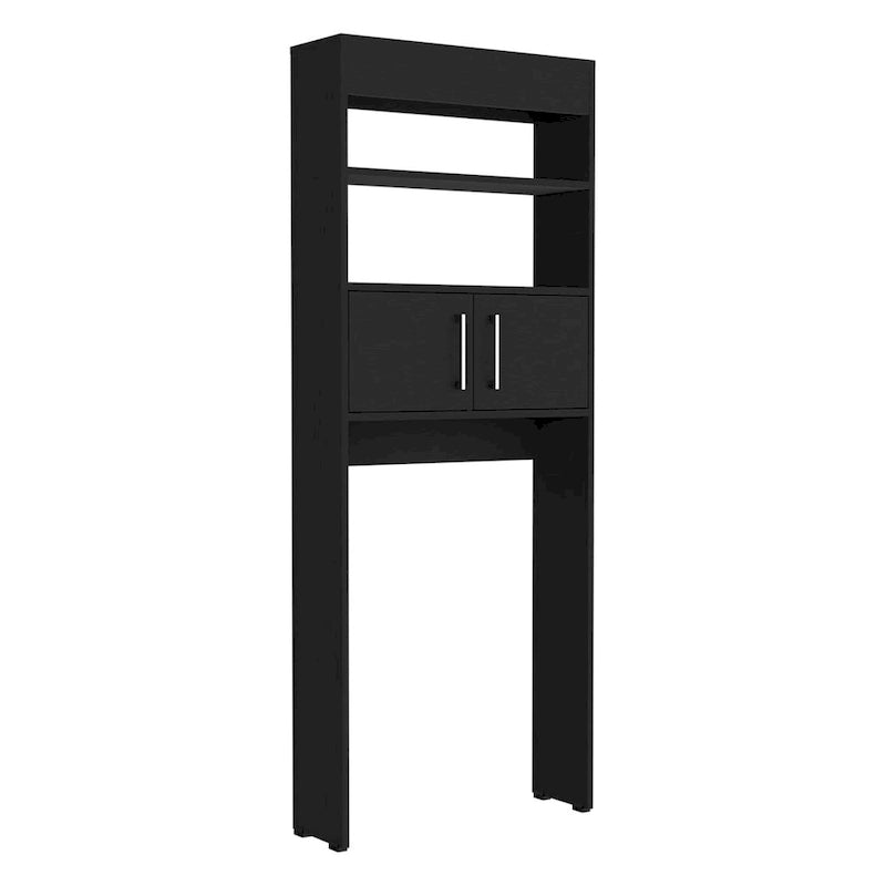 Over-the-Toilet Storage Cabinet with Double Door Two Shelves Black
