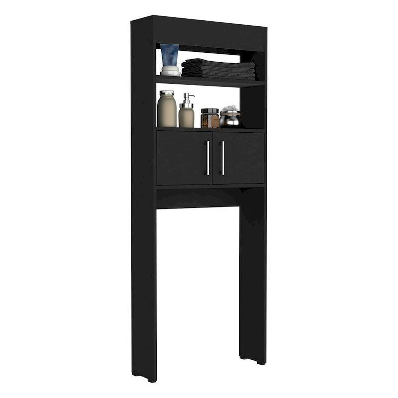 Over-the-Toilet Storage Cabinet with Double Door Two Shelves Black