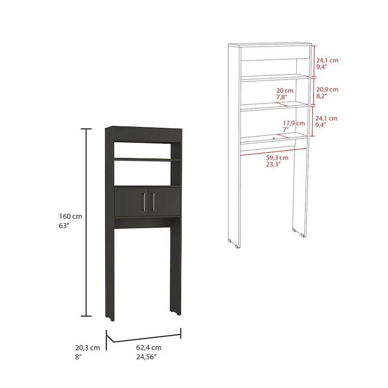 Over-the-Toilet Storage Cabinet with Double Door Two Shelves Black