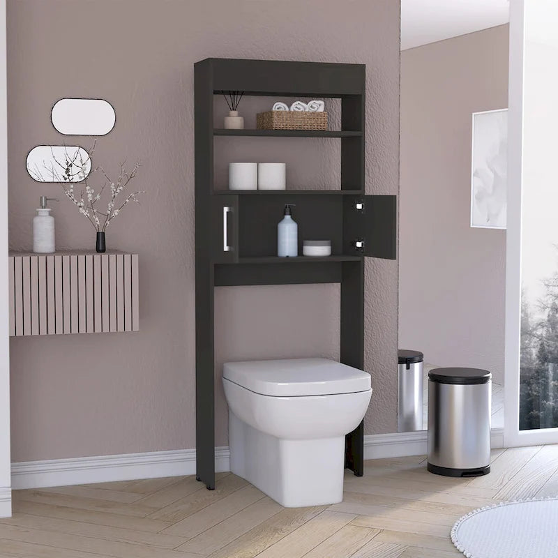 Over-the-Toilet Storage Cabinet with Double Door Two Shelves Black