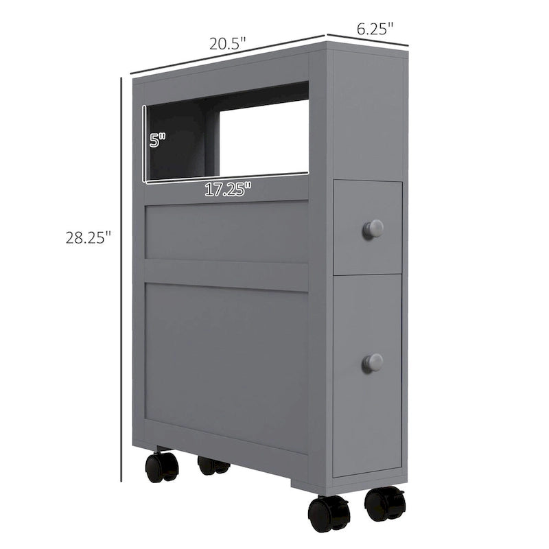 Slim Rolling Narrow Bathroom Storage Cabinet with Drawers Grey