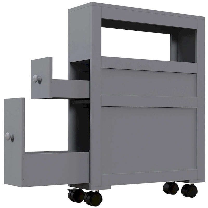 Slim Rolling Narrow Bathroom Storage Cabinet with Drawers Grey