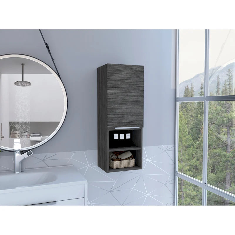 Single Door Bathroom Cabinet with Interior and Exterior Shelves, Gray Smokey Oak